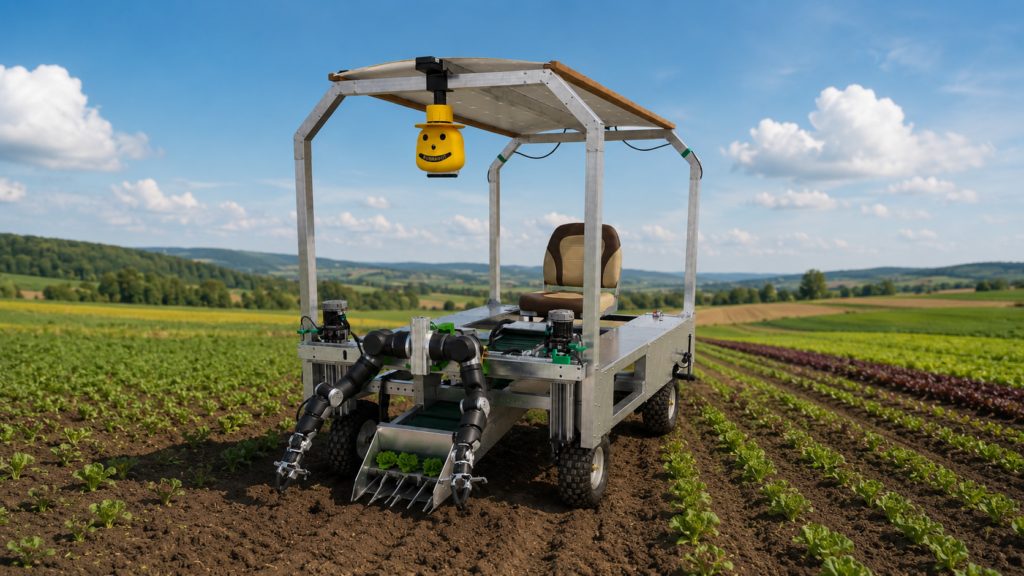 an AI generated image of Bubbabot the robotic tractor at work.